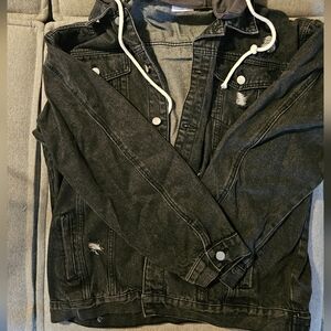 Pink lily hooded denim jacket